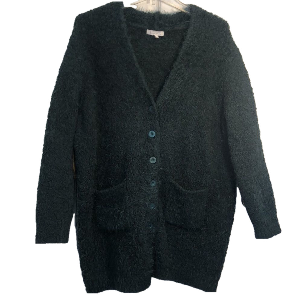 Skies are Blue Sz 0X Teal Green Blue Eyelash Cardigan Used Pit to Pit 24 1/2"